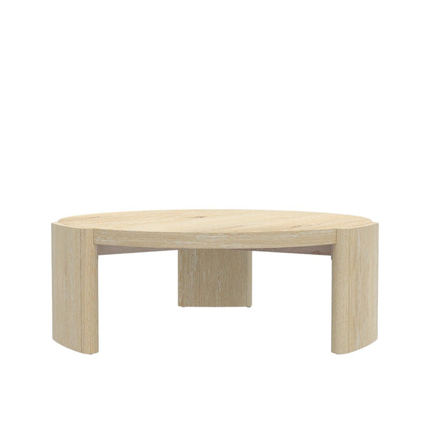 Lony Coffee Table, 42 Inch Round Top, Modern Panel Legs, Natural Brown - BM333213