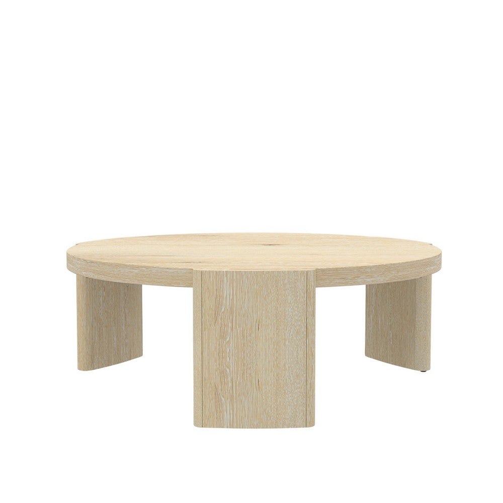 Lony Coffee Table, 42 Inch Round Top, Modern Panel Legs, Natural Brown -BM333213