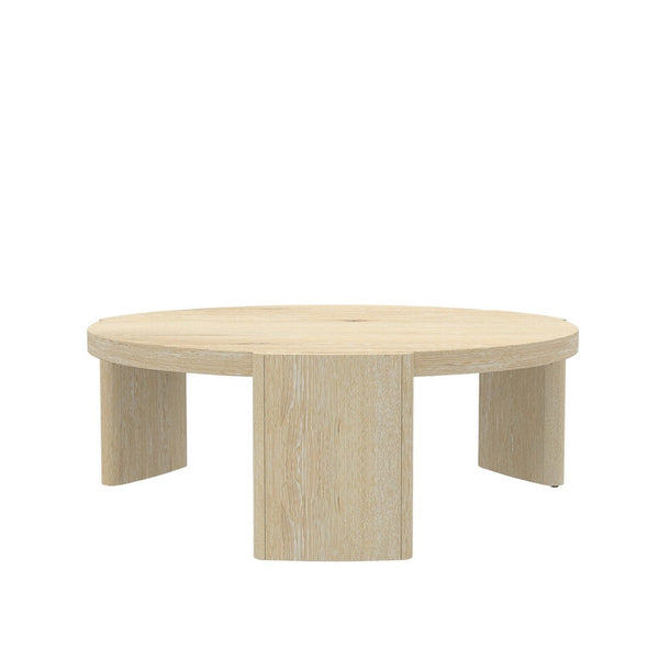 Lony Coffee Table, 42 Inch Round Top, Modern Panel Legs, Natural Brown -BM333213