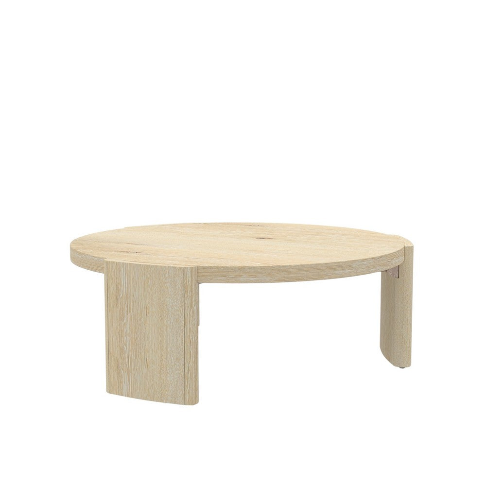 Lony Coffee Table, 42 Inch Round Top, Modern Panel Legs, Natural Brown -BM333213