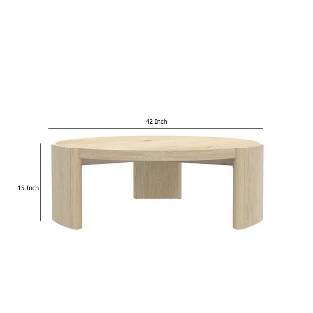 Lony Coffee Table, 42 Inch Round Top, Modern Panel Legs, Natural Brown -BM333213