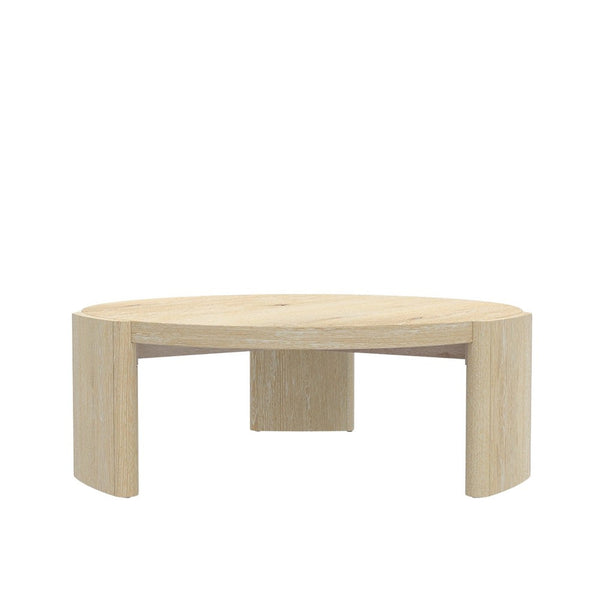Lony Coffee Table, 42 Inch Round Top, Modern Panel Legs, Natural Brown -BM333213