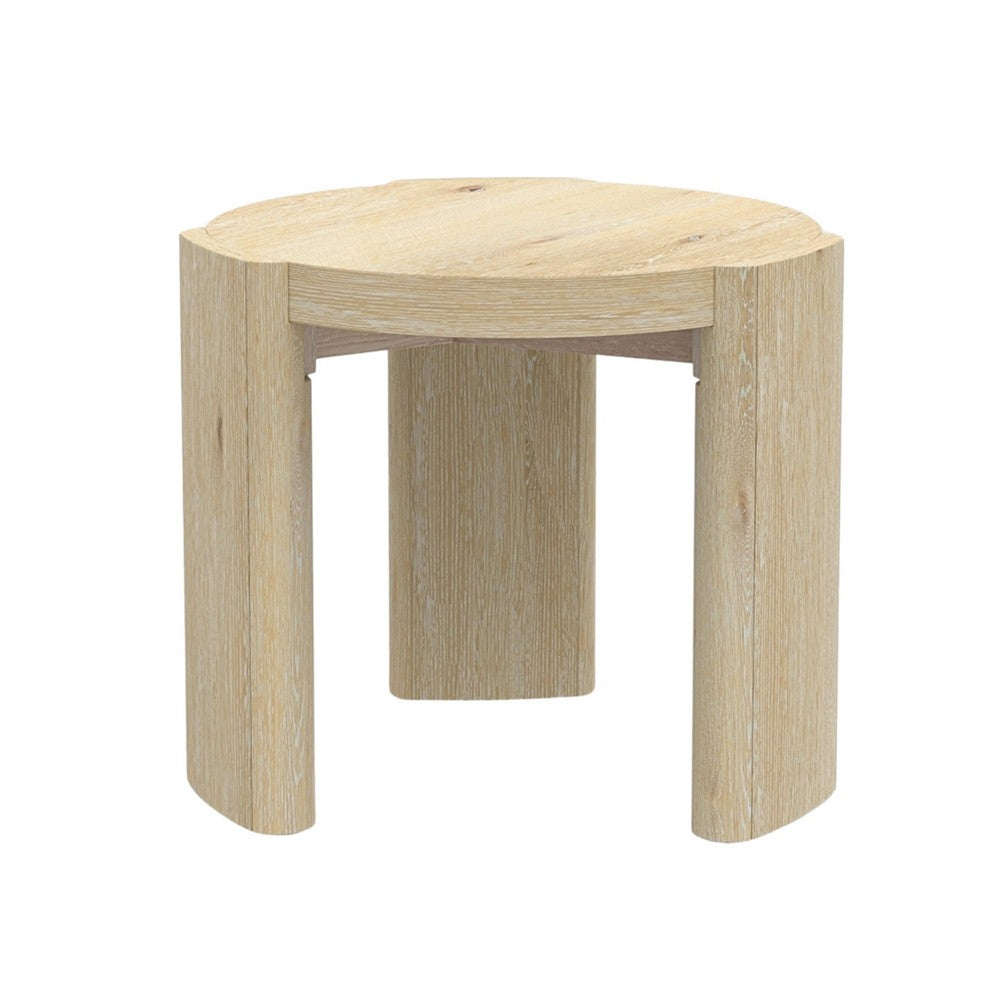 Lony Side End Table, 20 Inch Round, Modern Panel Legs, Natural Brown -BM333214
