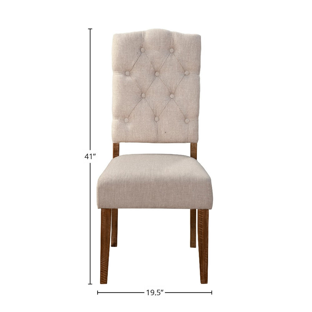 Bela Dining Chair Set of 2, Tufted Beige Back, Brown Acacia Wood -BM333216