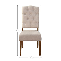 Bela Dining Chair Set of 2, Tufted Beige Back, Brown Acacia Wood -BM333216