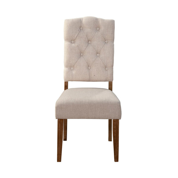 Bela Dining Chair Set of 2, Tufted Beige Back, Brown Acacia Wood -BM333216