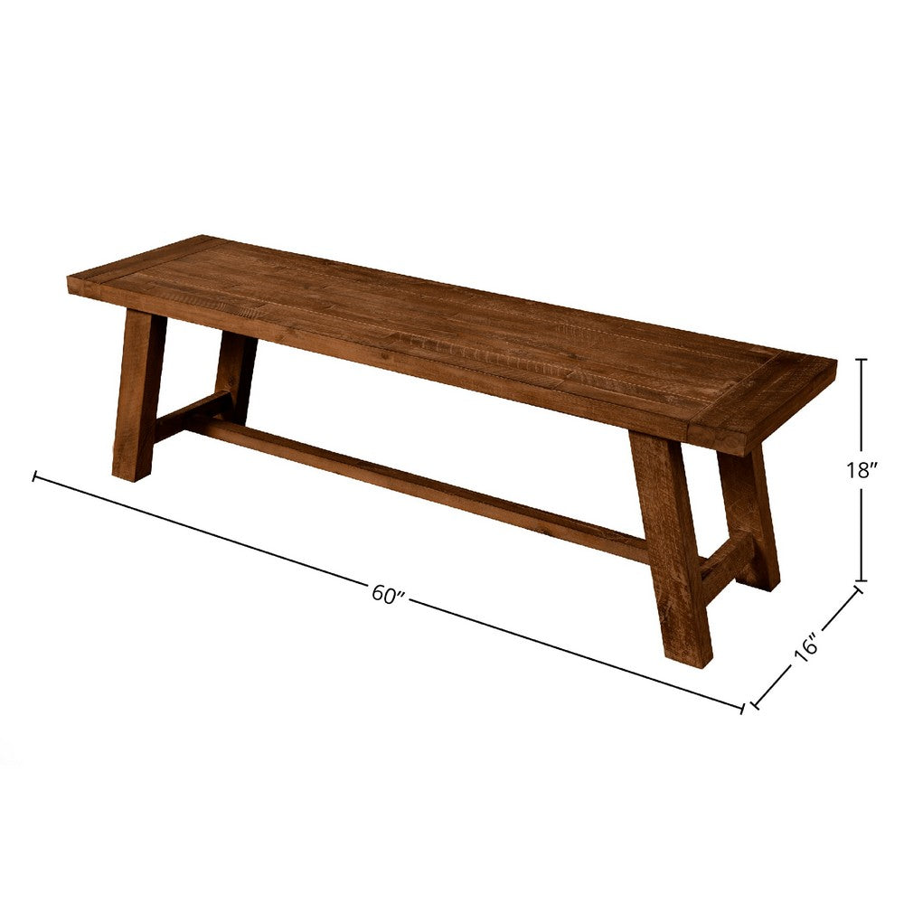 Bela Dining Bench, 60 Inch Rectangular Seat, Rich Brown Acacia Wood -BM333217