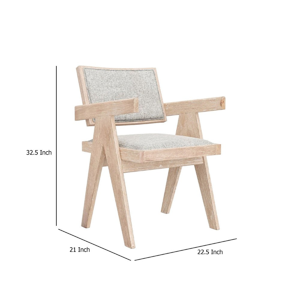 Hela Dining Armchair Set of 2, Gray Fabric, Driftwood Brown Rubberwood -BM333224