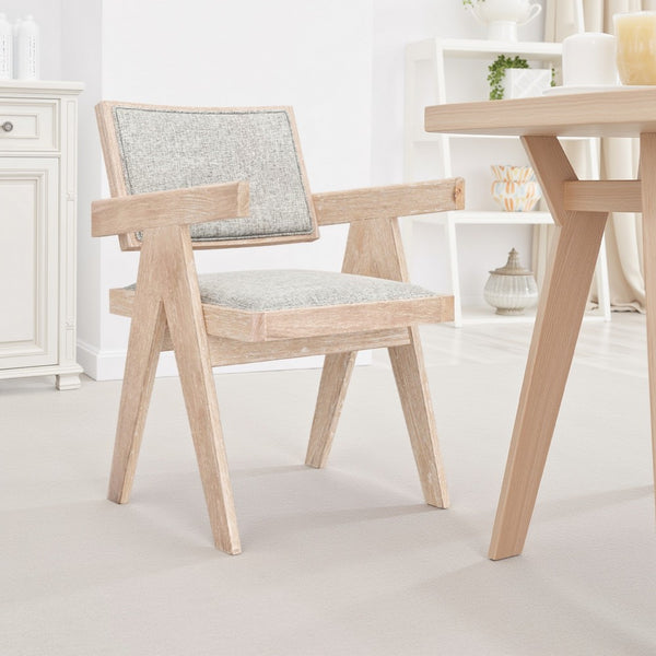 Hela Dining Armchair Set of 2, Gray Fabric, Driftwood Brown Rubberwood -BM333224