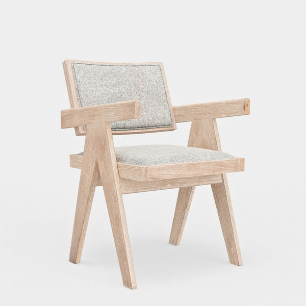 Hela Dining Armchair Set of 2, Gray Fabric, Driftwood Brown Rubberwood -BM333224