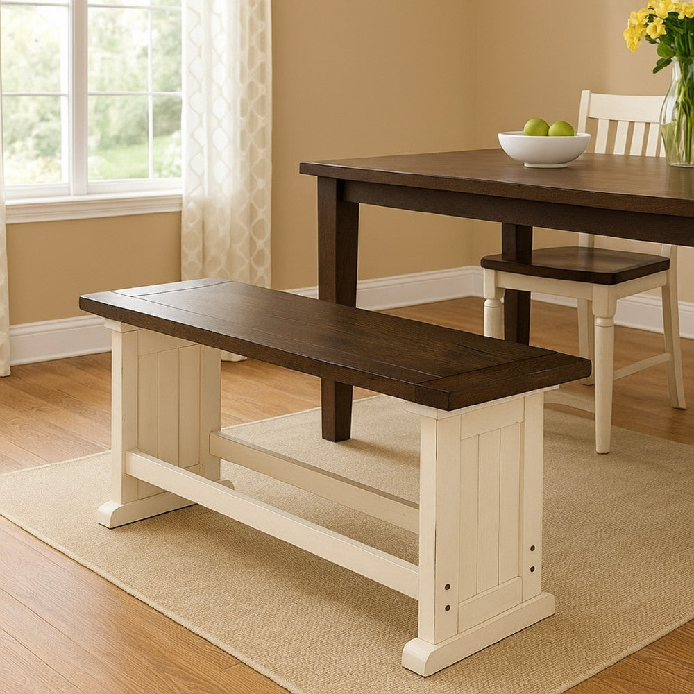 Orso Counter Height Dining Bench, Farmhouse Off White, Brown, 48 Inch -BM333333