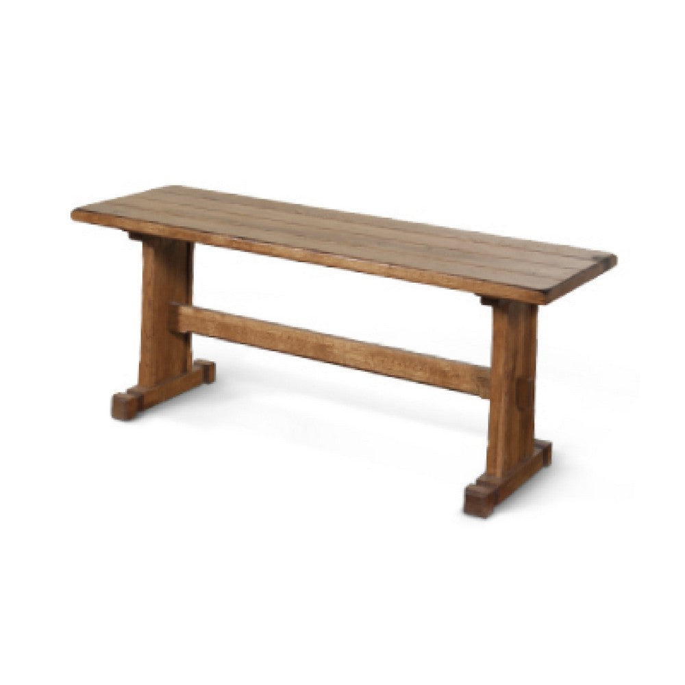 Marv Dining Bench, Trestle Base, Light Brown Mindi Wood 46 Inch -BM333335