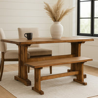 Marv Dining Bench, Trestle Base, Light Brown Mindi Wood 46 Inch -BM333335