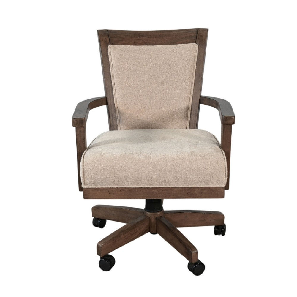 Yael Swivel Gaming Dining Chair, Adjustable Height, White Seat, Brown - BM333340