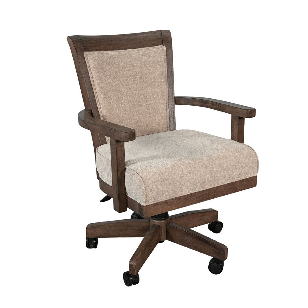 Yael Swivel Gaming Dining Chair, Adjustable Height, White Seat, Brown - BM333340