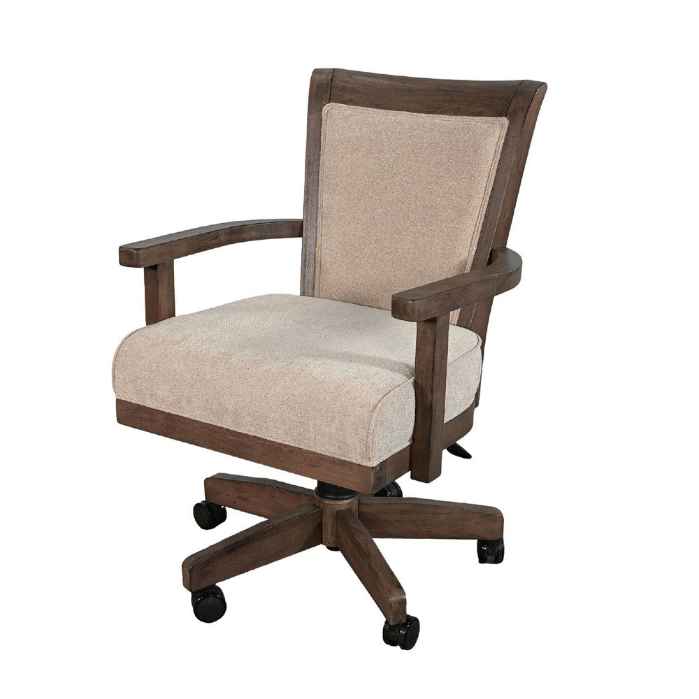 Yael Swivel Gaming Dining Chair, Adjustable Height, White Seat, Brown - BM333340