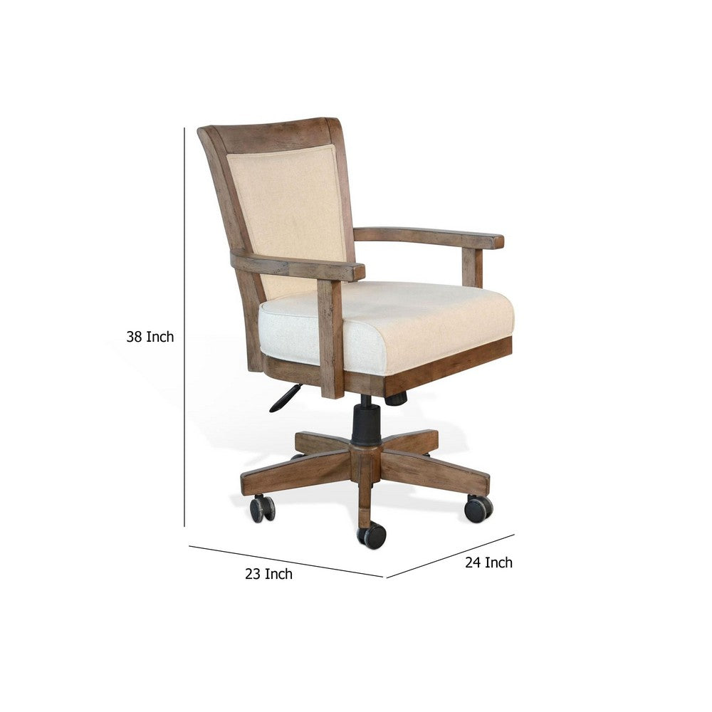 Yael Swivel Gaming Dining Chair, Adjustable Height, White Seat, Brown -BM333340