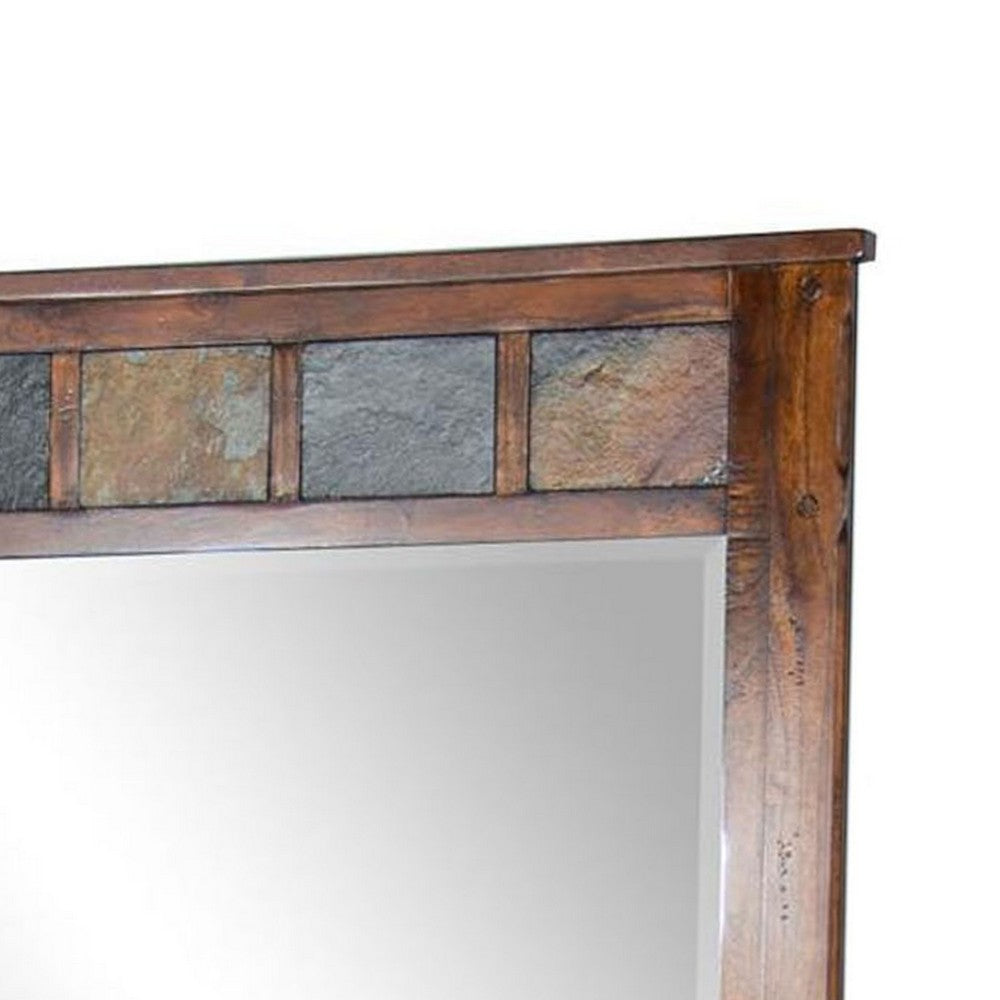 Odel Vanity Dresser Mirror, Natural Slate Inlay, Dark Brown 46 Inch -BM333342