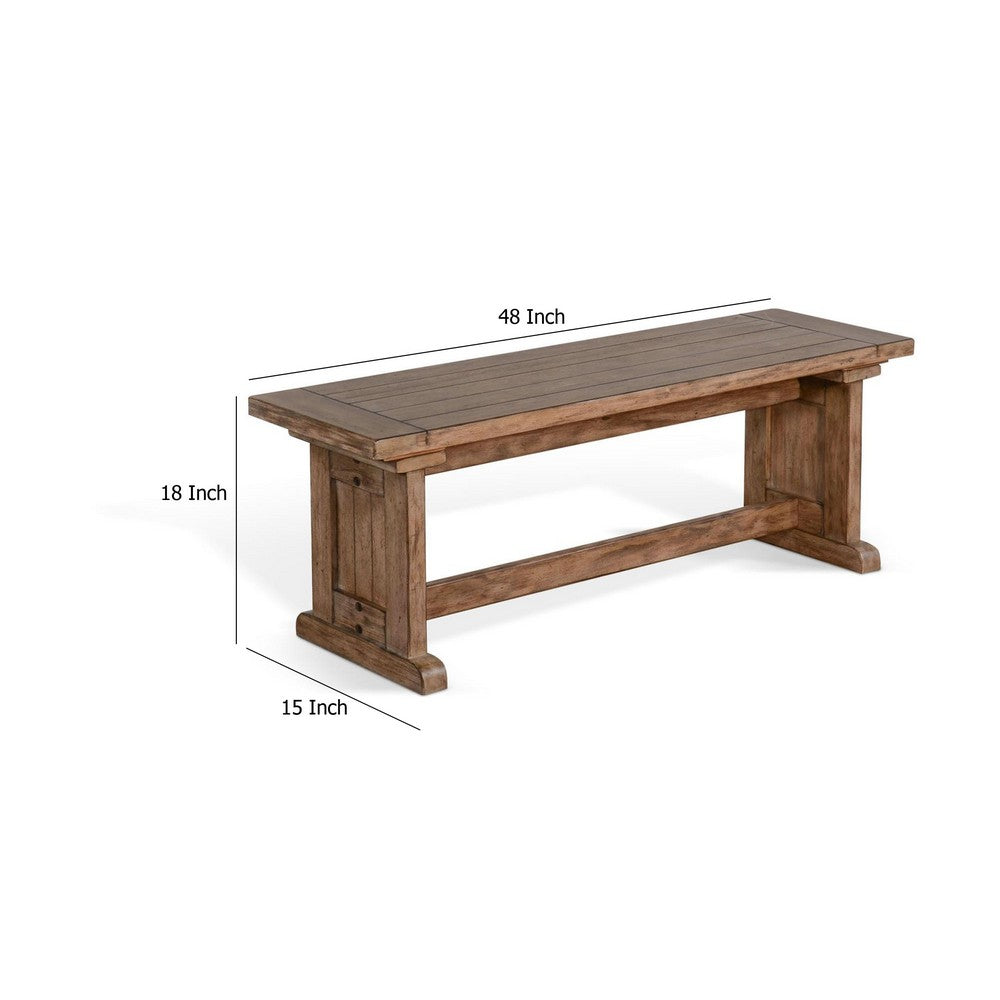 Yael Side Dining Bench, Plank Seat, Light Brown Mahogany Wood 48 Inch -BM333349