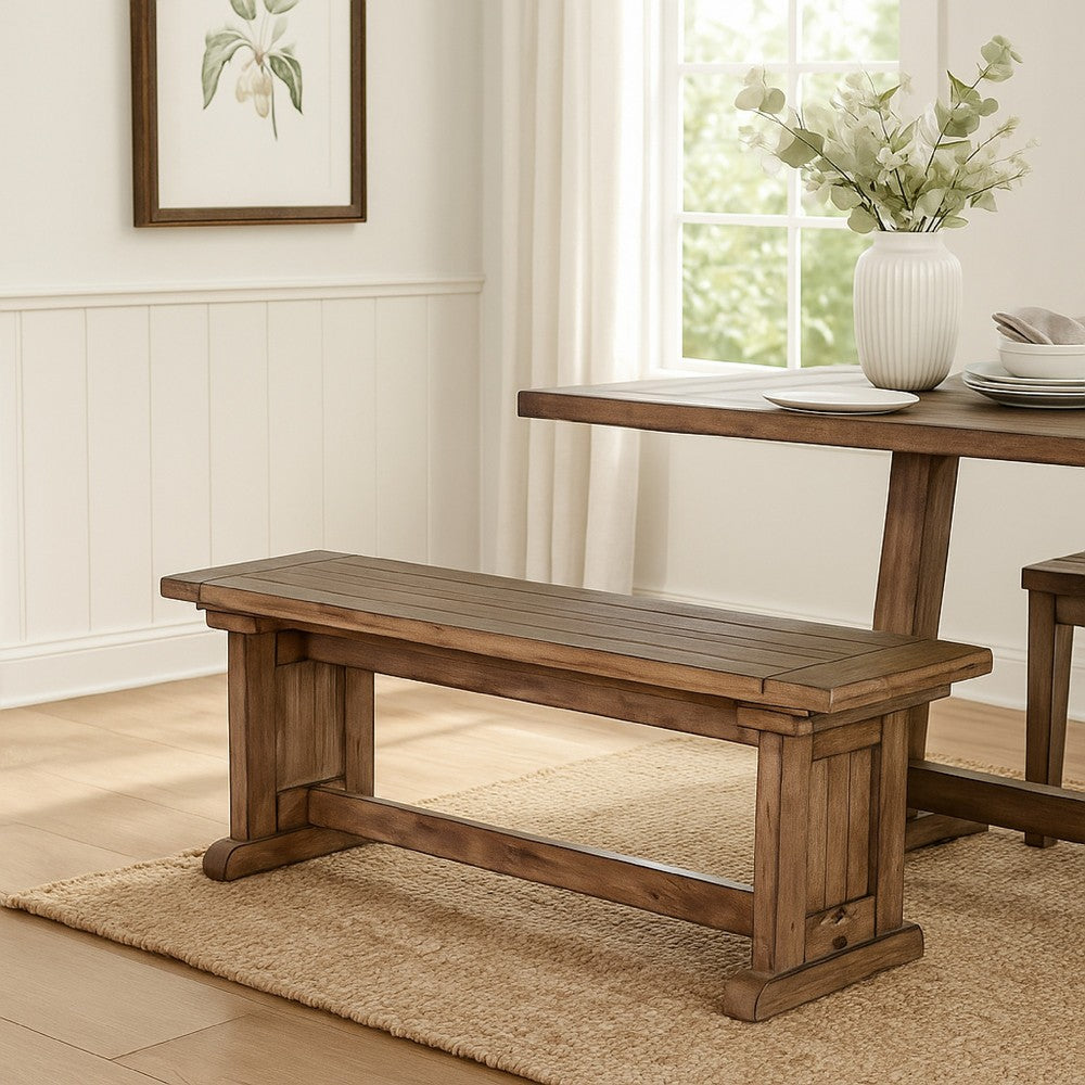 Yael Side Dining Bench, Plank Seat, Light Brown Mahogany Wood 48 Inch -BM333349