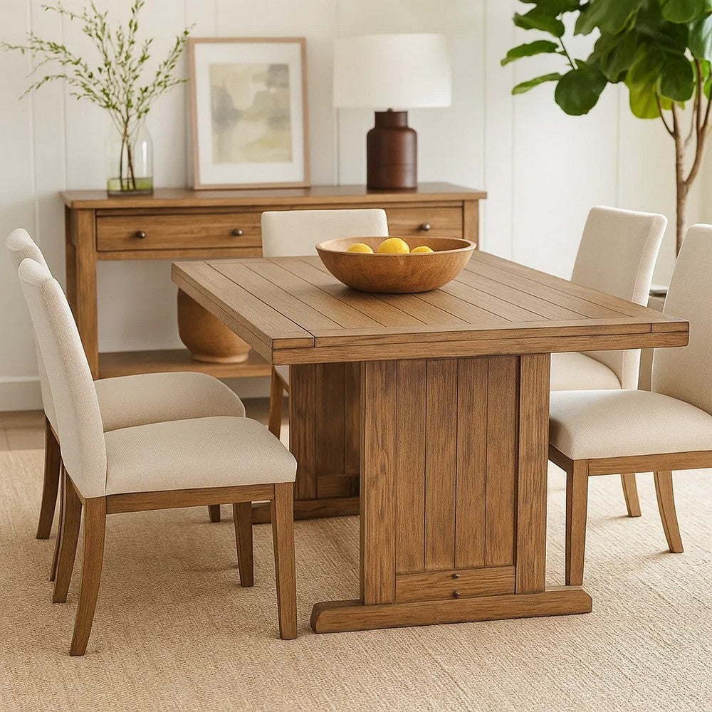 Yael Dining Table, 60 Inch Rectangular Plank Top, Light Brown Mahogany -BM333350