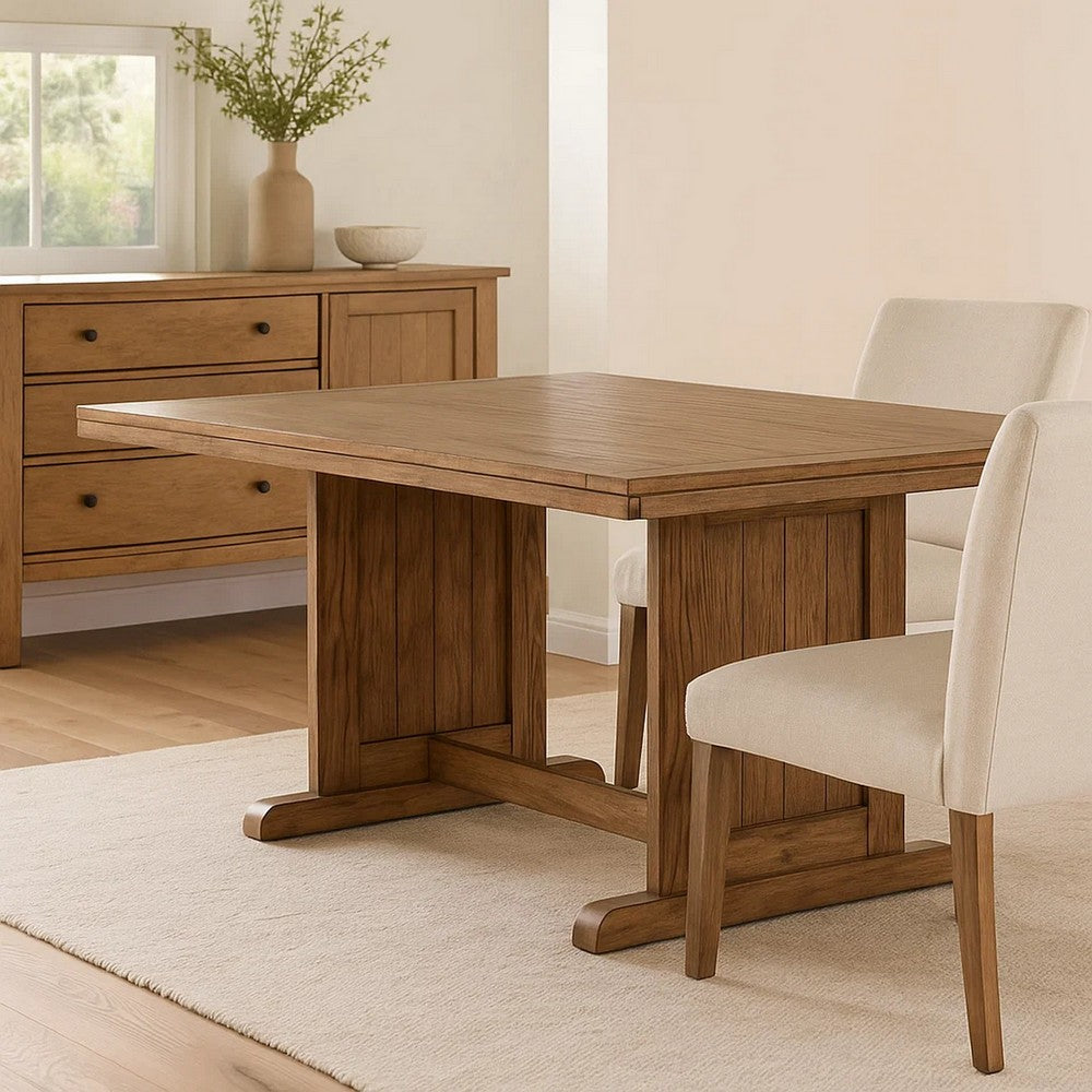 Yael Dining Table, 60 Inch Rectangular Plank Top, Light Brown Mahogany -BM333350