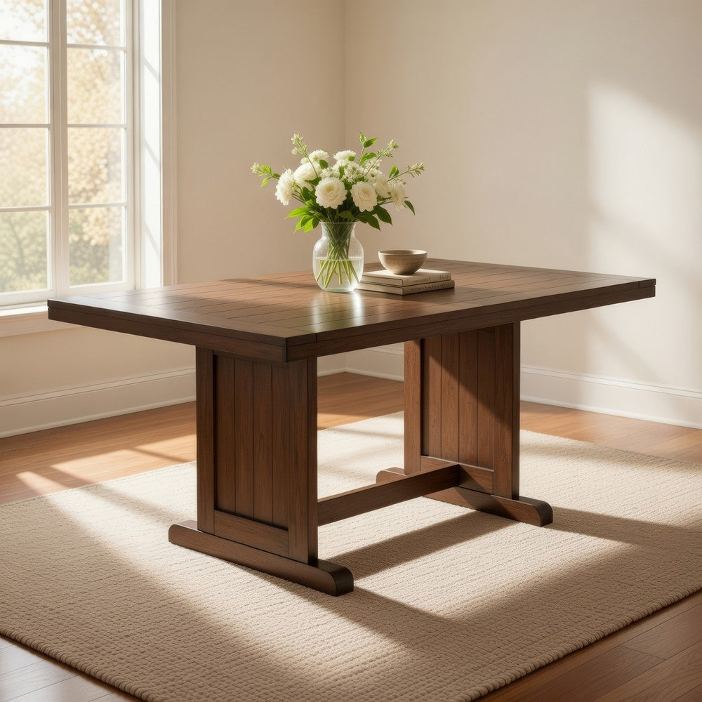 Yael Dining Table, 60 Inch Rectangular Plank Top, Light Brown Mahogany -BM333350