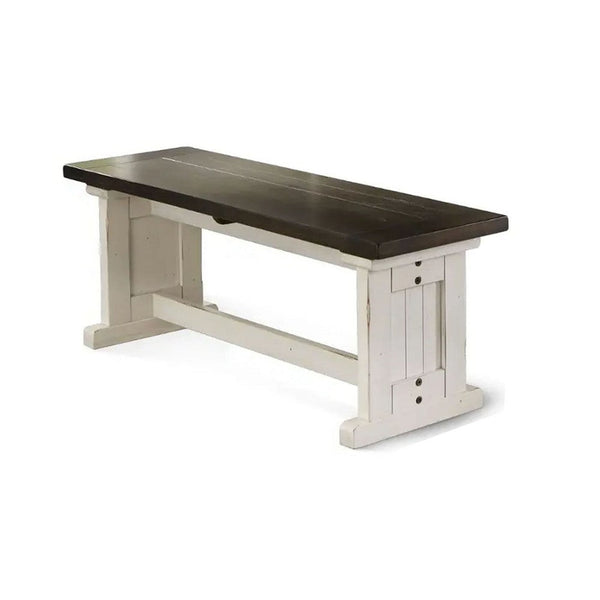 Orso Side Dining Bench, Plank Seat, Off White and Brown Wood 48 Inch -BM333351