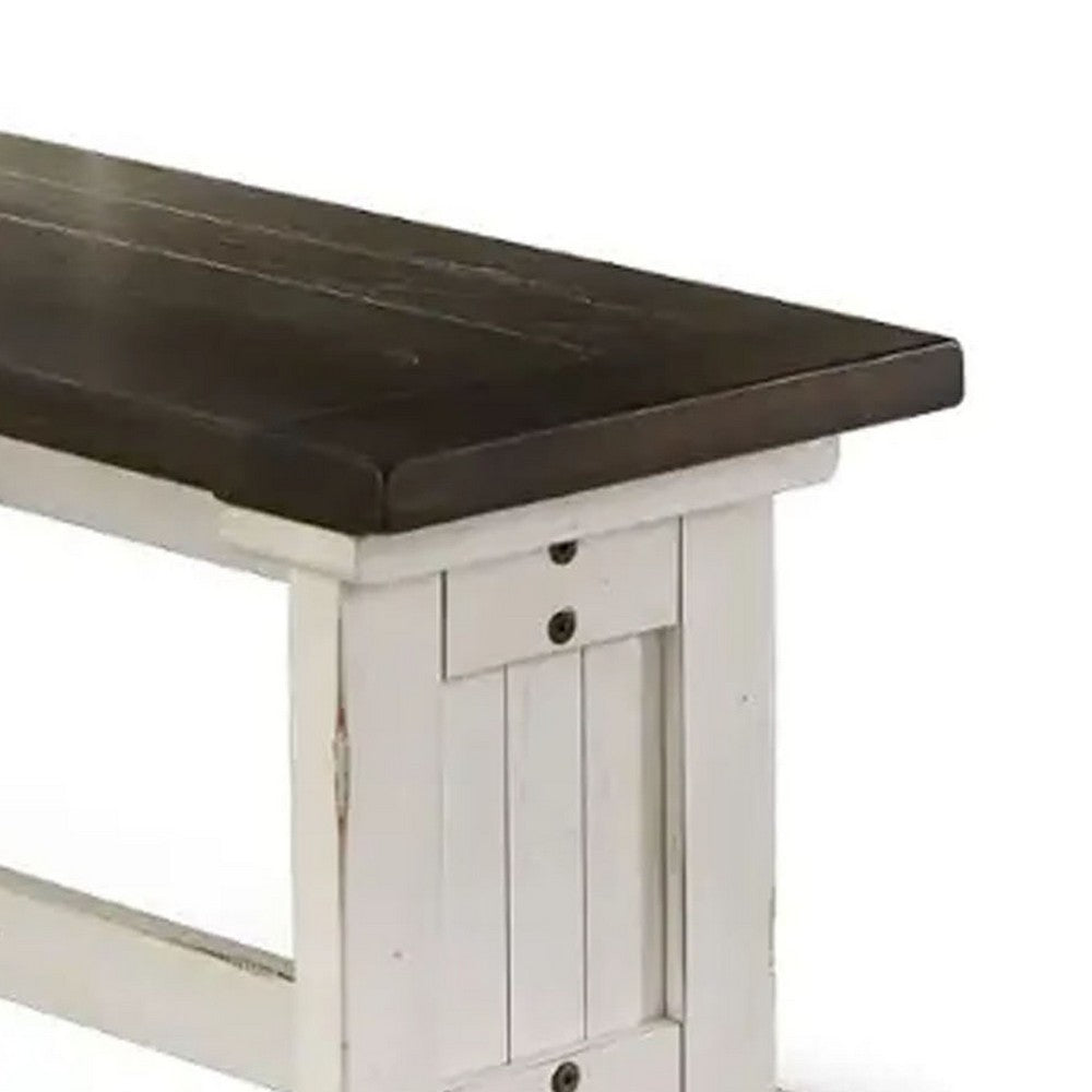 Orso Side Dining Bench, Plank Seat, Off White and Brown Wood 48 Inch -BM333351