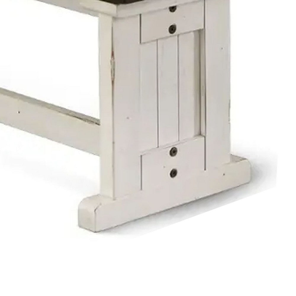 Orso Side Dining Bench, Plank Seat, Off White and Brown Wood 48 Inch -BM333351