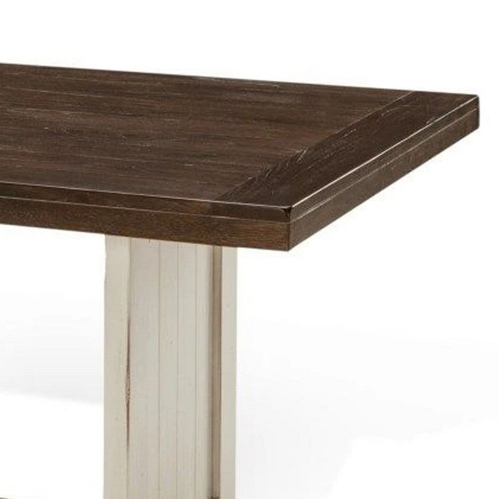 Orso Dining Table, 60 Inch Rectangular Plank Top, Off White and Brown  -BM333352