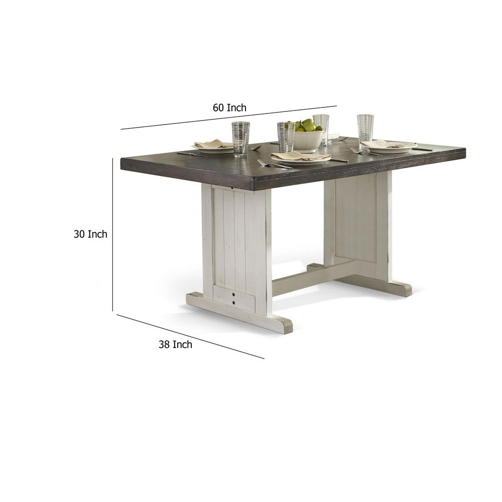 Orso Dining Table, 60 Inch Rectangular Plank Top, Off White and Brown  -BM333352