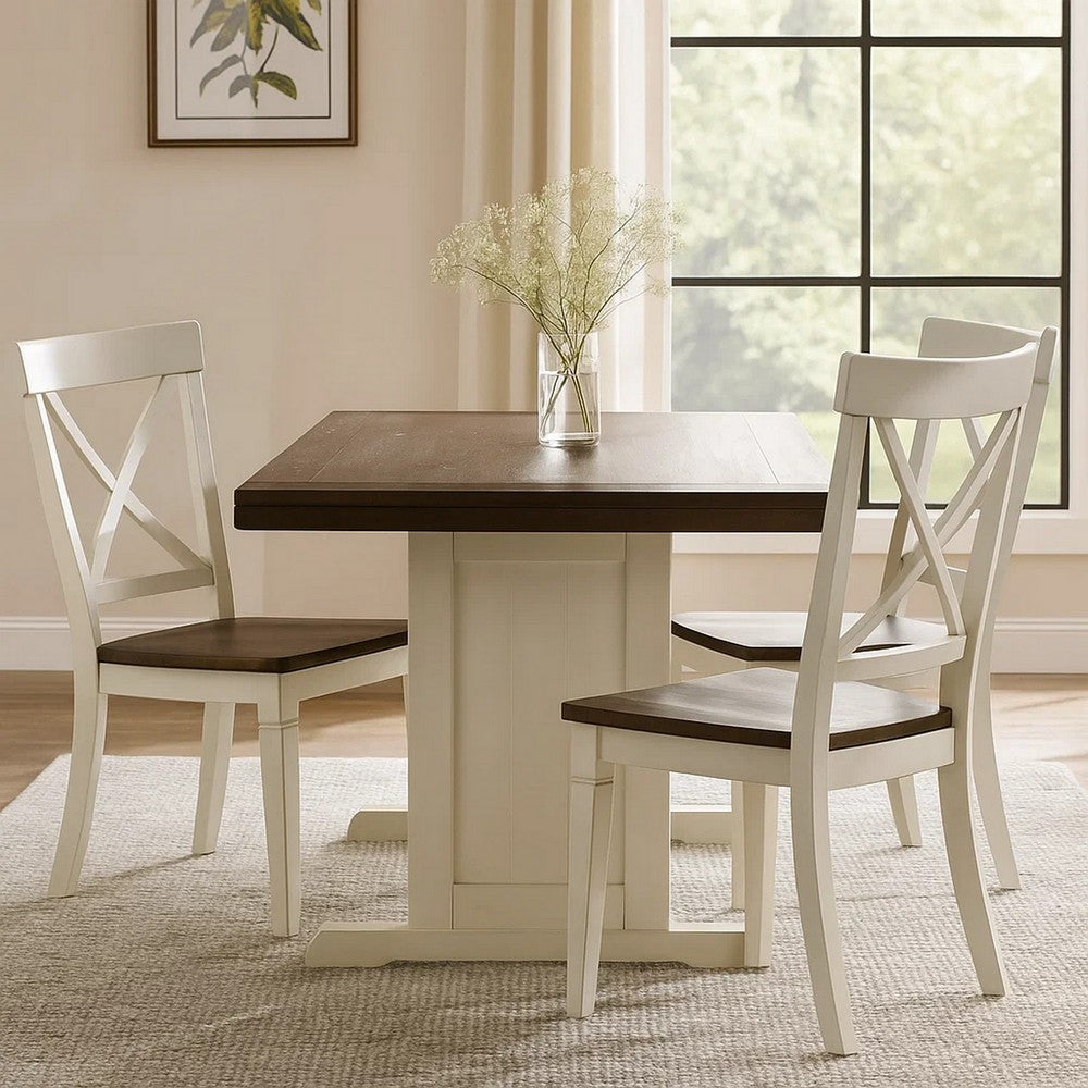 Orso Dining Table, 60 Inch Rectangular Plank Top, Off White and Brown  -BM333352