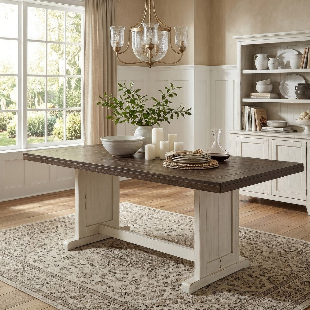 Orso Dining Table, 60 Inch Rectangular Plank Top, Off White and Brown  -BM333352