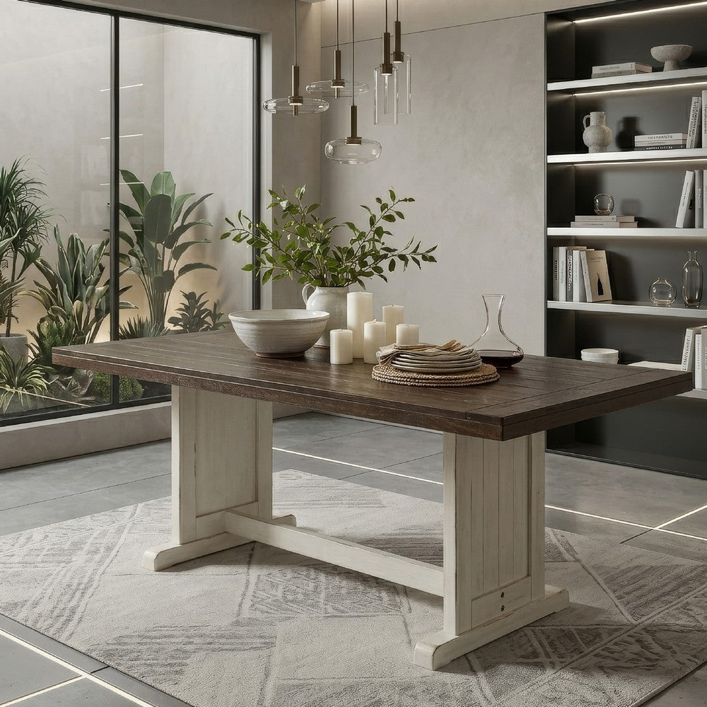 Orso Dining Table, 60 Inch Rectangular Plank Top, Off White and Brown  -BM333352