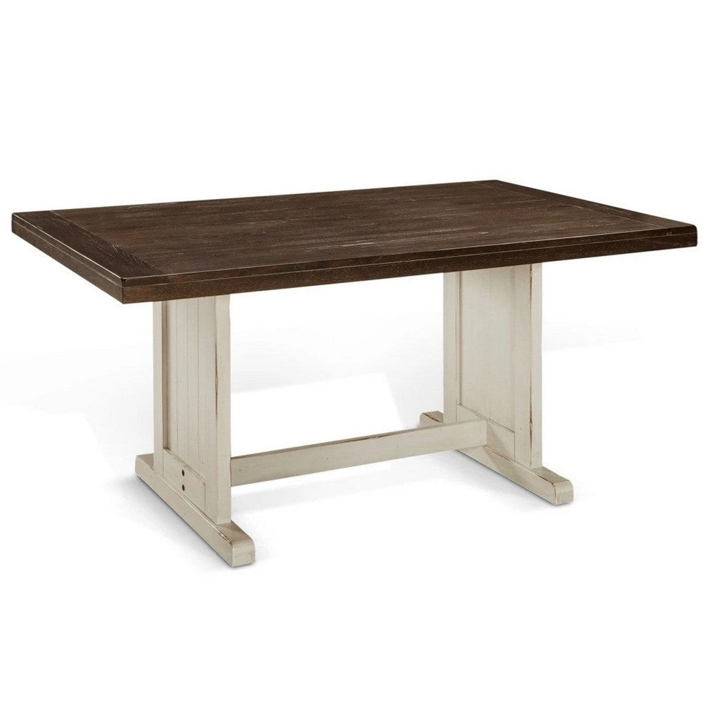Orso Dining Table, 60 Inch Rectangular Plank Top, Off White and Brown  -BM333352