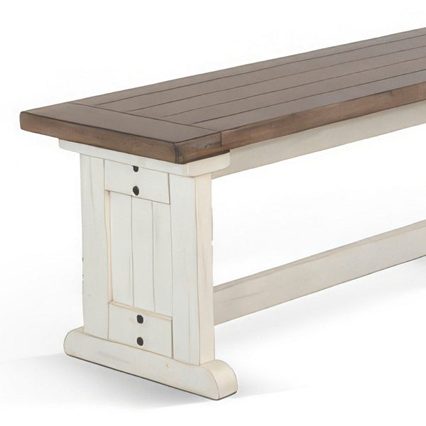 Dean Side Dining Bench, Plank Style Seat, Off White and Brown 48 Inch -BM333353