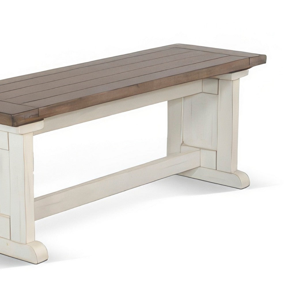 Dean Side Dining Bench, Plank Style Seat, Off White and Brown 48 Inch -BM333353