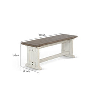 Dean Side Dining Bench, Plank Style Seat, Off White and Brown 48 Inch -BM333353