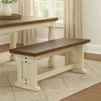 Dean Side Dining Bench, Plank Style Seat, Off White and Brown 48 Inch -BM333353
