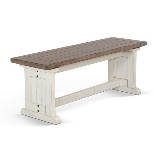 Dean Side Dining Bench, Plank Style Seat, Off White and Brown 48 Inch -BM333353