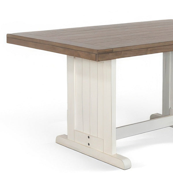 Dean Dining Table, 60 Inch Rectangular Plank Top, Off White and Brown -BM333354