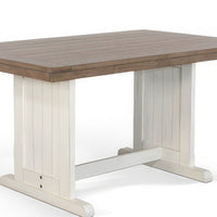 Dean Dining Table, 60 Inch Rectangular Plank Top, Off White and Brown -BM333354