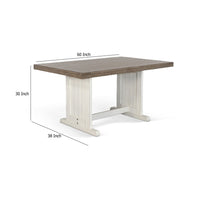 Dean Dining Table, 60 Inch Rectangular Plank Top, Off White and Brown -BM333354