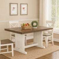 Dean Dining Table, 60 Inch Rectangular Plank Top, Off White and Brown -BM333354