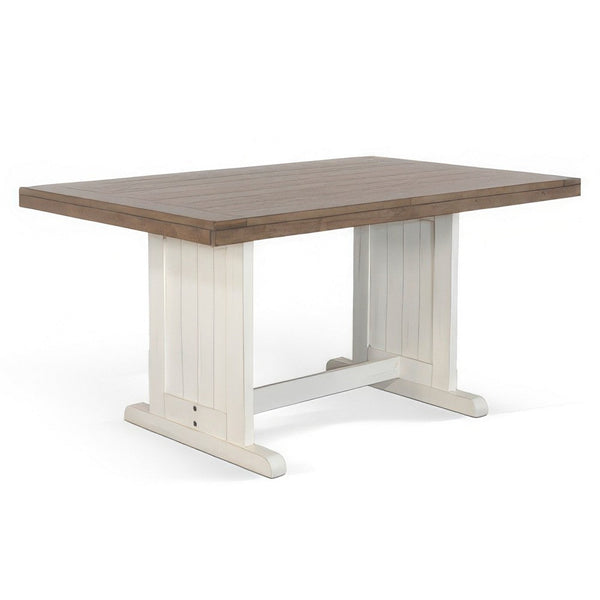 Dean Dining Table, 60 Inch Rectangular Plank Top, Off White and Brown -BM333354