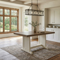 Dean Dining Table, 60 Inch Rectangular Plank Top, Off White and Brown -BM333354
