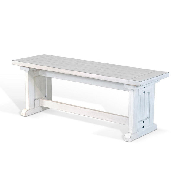 Sime Side Dining Bench, Plank Style, Off White Mahogany Wood 48 Inch -BM333355