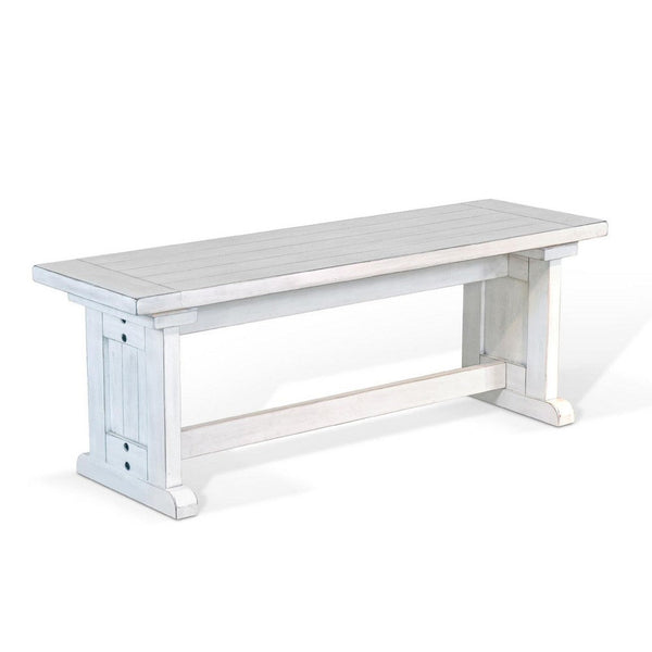 Sime Side Dining Bench, Plank Style, Off White Mahogany Wood 48 Inch -BM333355