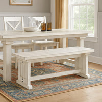 Sime Side Dining Bench, Plank Style, Off White Mahogany Wood 48 Inch -BM333355